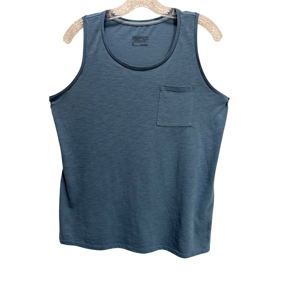 Patagonia Tank Top Blue EUC Organic Cotton Pocket Gorpcore Hiking Outdoor M